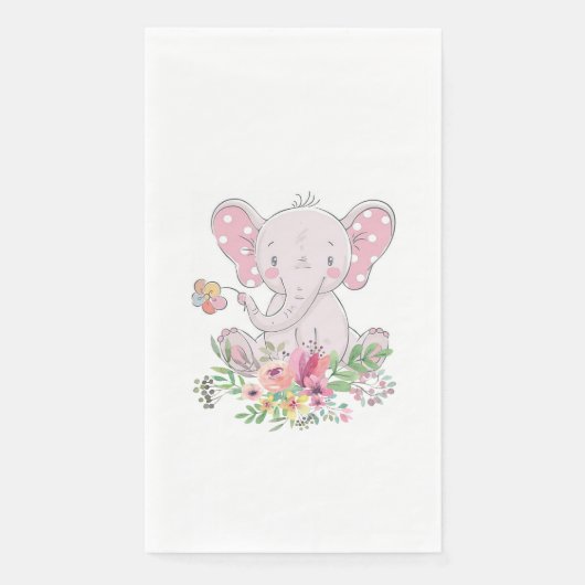 Papieren servet Baby roze olifant bloemig (Voorkant)