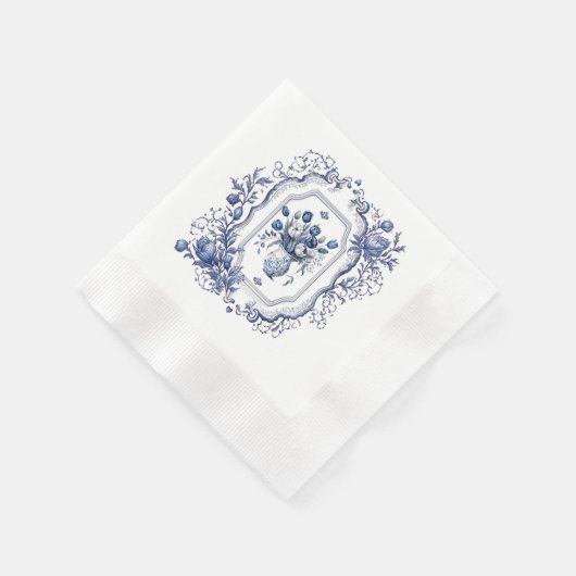 Papieren servet Delft Blauw Bloem Motief Tafeldeco (Hoek)