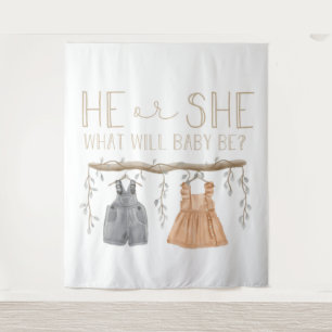 Papieren servet, Hij of Zij, Baby shower,  Wandkleed