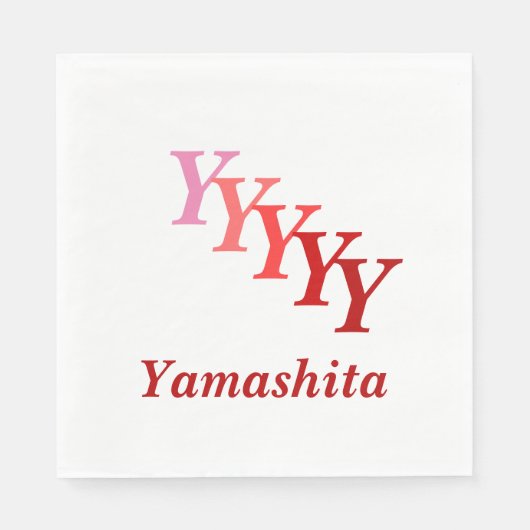 Papieren servet - Initialen met naam in rood (Voorkant)