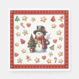 Papieren servet lunch sneeuwman en kerstkoekjes