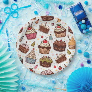 Papieren servet met cakepatroon bordje
