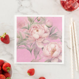 Papieren servet met roze pioenrozen