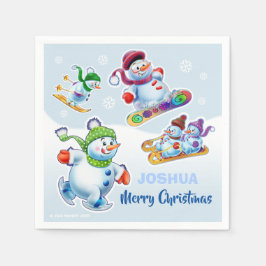 Papieren servet schattige kerst sneeuwpoppen