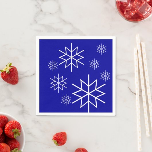 Papieren servet - Snowflakes - Wit op blauw (Insitu)