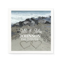 Papieren servet - Twee harten in het zand