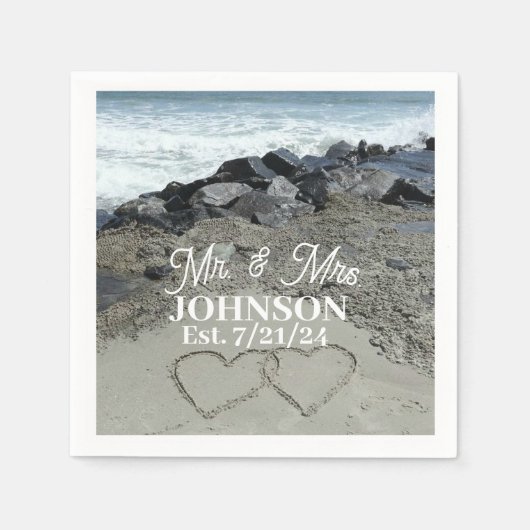 Papieren servet - Twee harten in het zand (Voorkant)