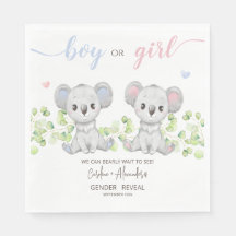 Papieren servet voor Koala Gender Reveal Party.