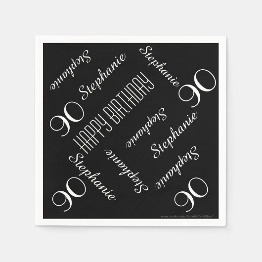 Papieren servetten 90ste verjaardag naam feest zwa (Voorkant)