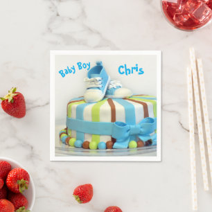 Papieren servetten baby jongen cake blauwe schoene