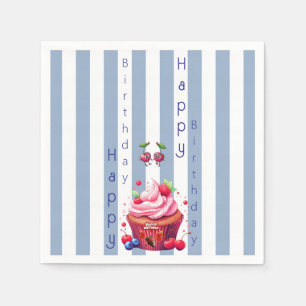 Papieren servetten Blauw & Wit Streep Gelukzalige
