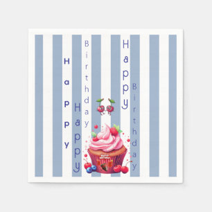 Papieren servetten Blauw & Wit Streep Gelukzalige