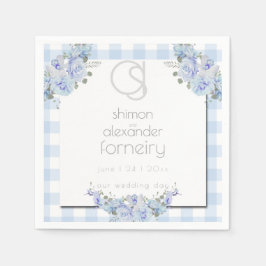 PAPIEREN SERVETTEN | Bloemmonogram Blue Gingham