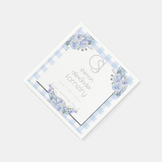 PAPIEREN SERVETTEN | Bloemmonogram Blue Gingham (Hoek)