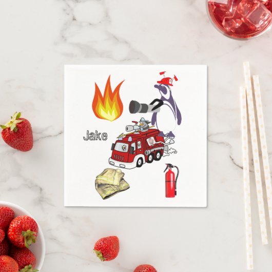Papieren servetten, Brandweerman Vuurpinguïn Servet (Insitu)