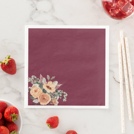 Papieren servetten, Elegante bloemenbordeaux Servet (Insitu)