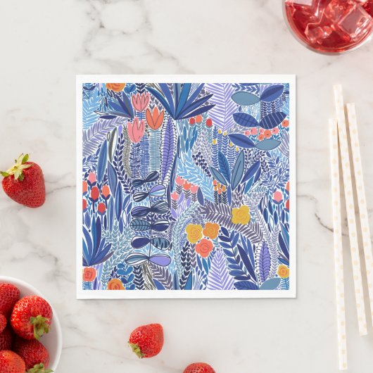 Papieren servetten exotisch blauw op wit (Insitu)
