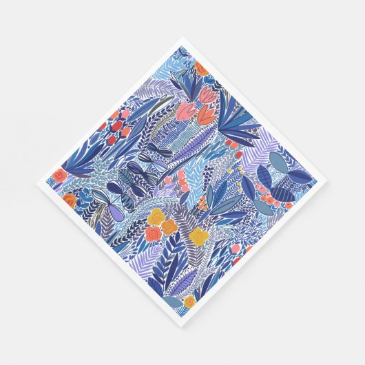 Papieren servetten exotisch blauw op wit (Hoek)