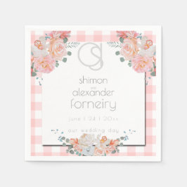 PAPIEREN SERVETTEN | Floral Monogram Coral Gingham