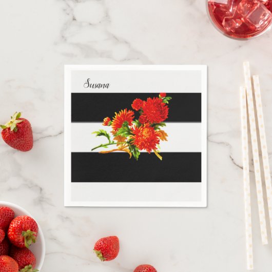 Papieren servetten, florale zwarte streep servet (Insitu)