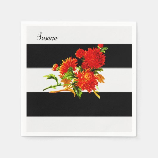 Papieren servetten, florale zwarte streep servet (Voorkant)