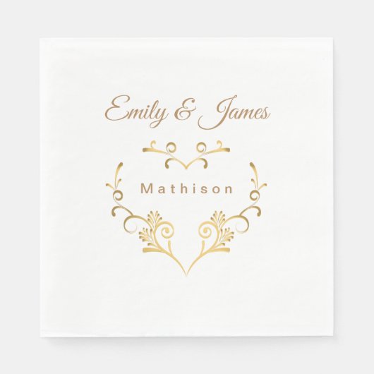 Papieren servetten-Goud Fancy Hart Servet (Voorkant)