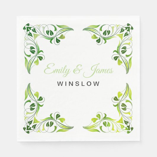 Papieren servetten-groene Fancy bladranden Servet (Voorkant)
