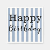 Papieren servetten, Happy Birthday Blue Stripe Servet (Voorkant)
