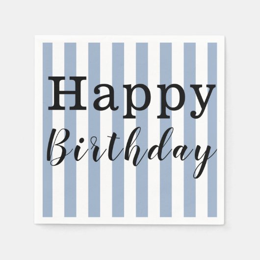 Papieren servetten, Happy Birthday Blue Stripe Servet (Voorkant)