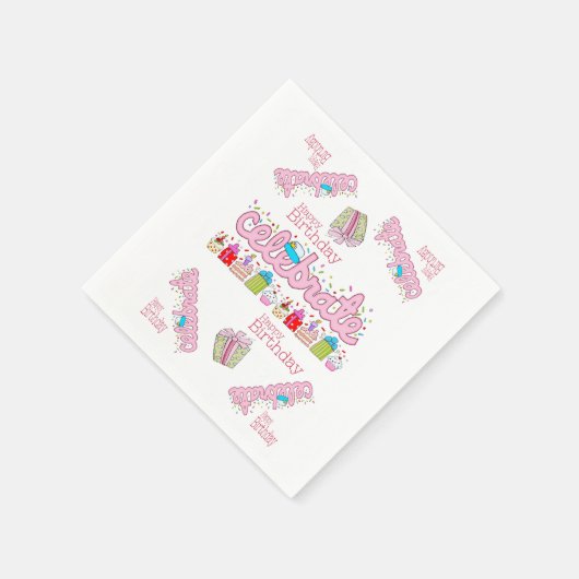 Papieren servetten, Happy Birthday Celebrate Pink Servet (Hoek)