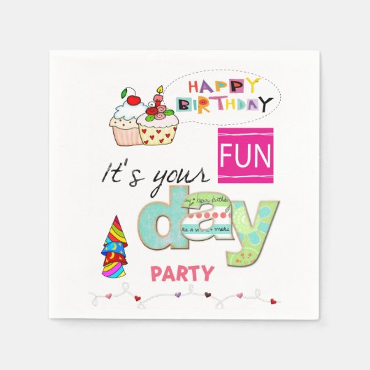 Papieren servetten, Happy Birthday FUN Cupcake Servet (Voorkant)