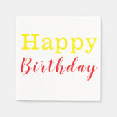 Papieren servetten, Happy Birthday Geel Rood Servet (Voorkant)