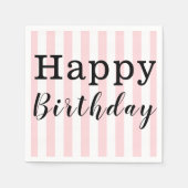 Papieren servetten, Happy Birthday Pink Stripe Servet (Voorkant)