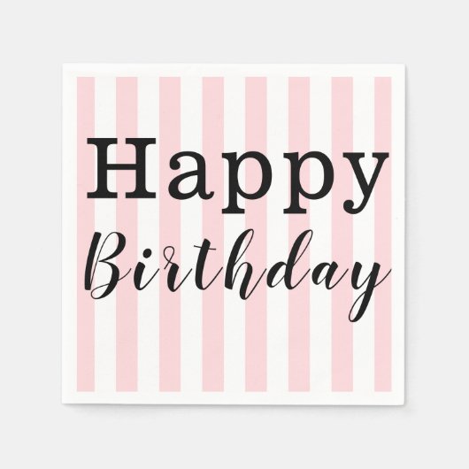 Papieren servetten, Happy Birthday Pink Stripe Servet (Voorkant)