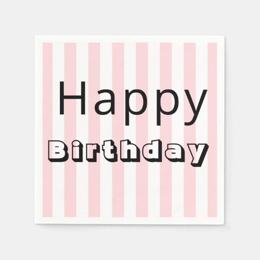 Papieren servetten, Happy Birthday Pink Stripe Servet (Voorkant)