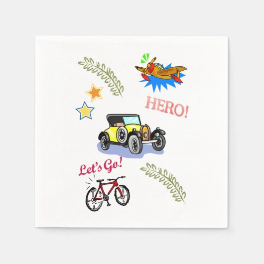 Papieren servetten, held fiets auto vliegtuig servet (Voorkant)