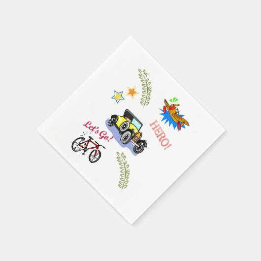 Papieren servetten, held fiets auto vliegtuig servet (Hoek)