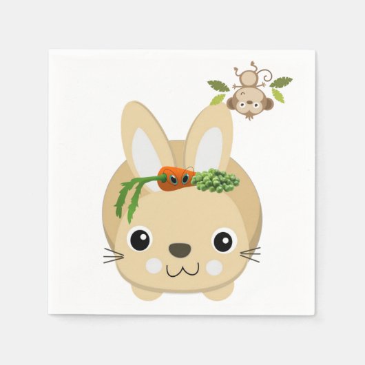 Papieren servetten, konijnenaapjes wortelen erwten servet (Voorkant)
