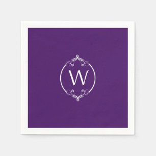 Papieren servetten met monogram en paars-wit frame