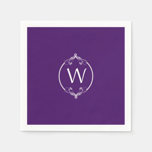 Papieren servetten met monogram en paars-wit frame (Voorkant)