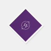 Papieren servetten met monogram en paars-wit frame (Hoek)