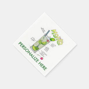 PAPIEREN SERVETTEN - MOJITO RECEPT COCKTAIL ART