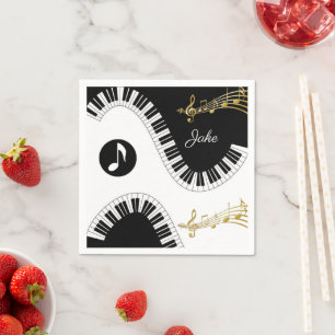 Papieren servetten, piano wit zwart gouden Muziekn Servet