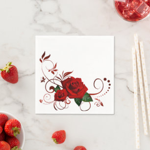 Papieren servetten, Red Rose Floral Servet