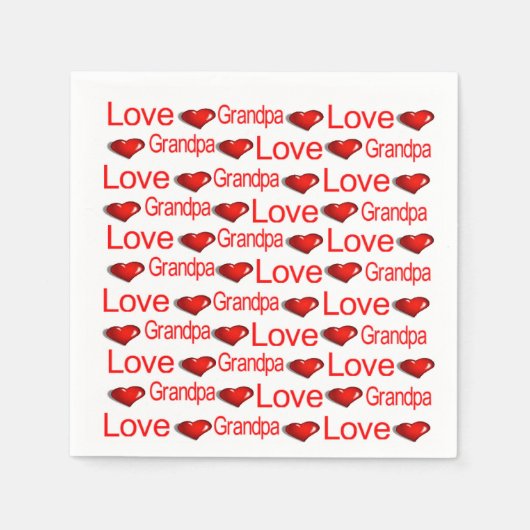 Papieren servetten, rode harten houden van opa servet (Voorkant)