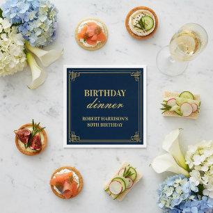 Papieren servetten verjaardagsdiner Navy Goud 80st