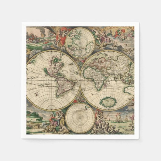 Papieren servetten Vintage Wereldkaart 1689 (Voorkant)