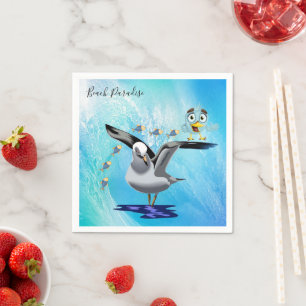 Papieren servetten, vis zeemeeuw vogel oceaan golf servet