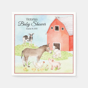 Papieren servetten voor boerderijdier baby shower
