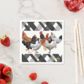 Papieren servetten, zwart wit geruite kippen servet (Insitu)